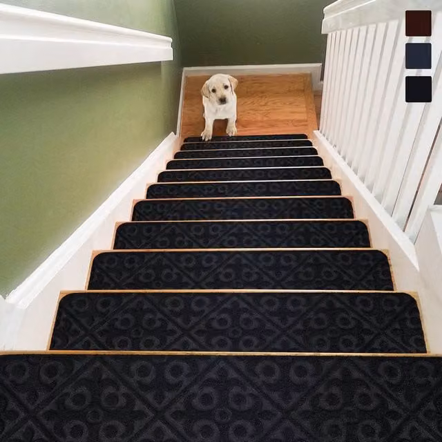 CASART 15-Piece Non-Slip Polyester Stair Mats in Black, W: 76 cm, D: 20 cm – 1