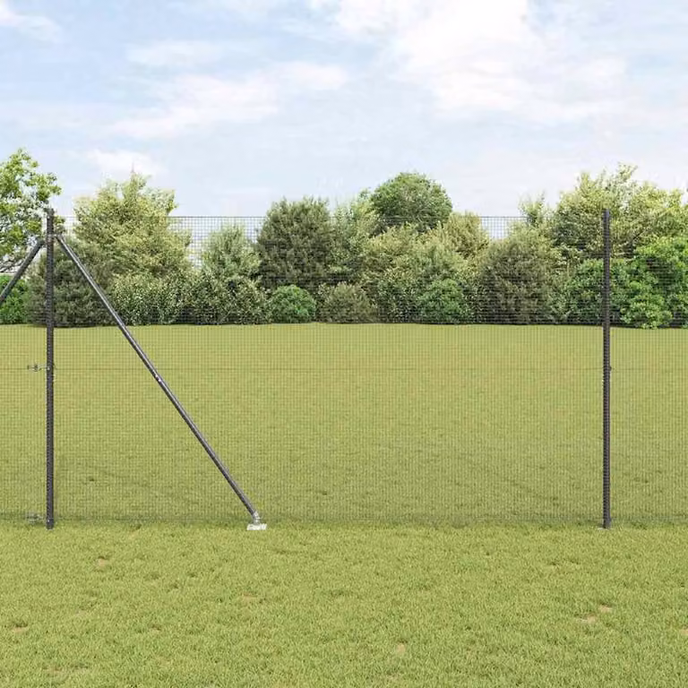 Berkfield Home Grey Steel Welded Wire Fence with 7 Spike Posts, W: 10 m, H: 1.5 m