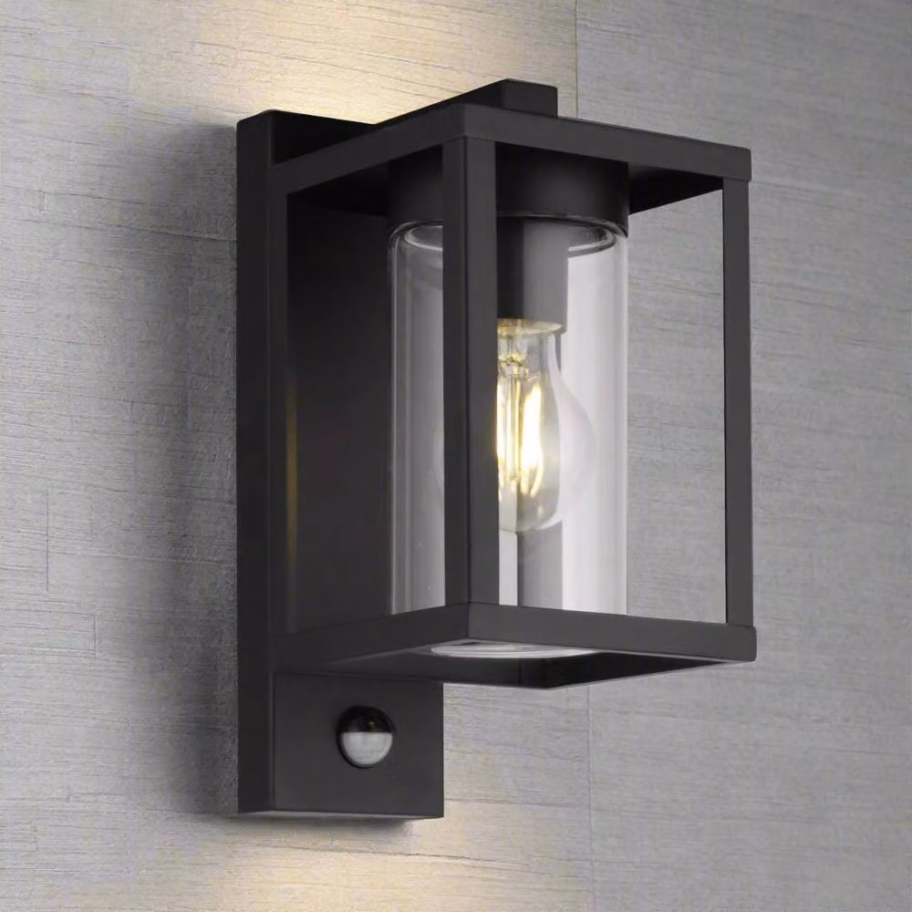 CGC Lighting Modern Black Rectangular Outdoor Wall Light with Motion Sensor and E27 Bulb Holder – 3