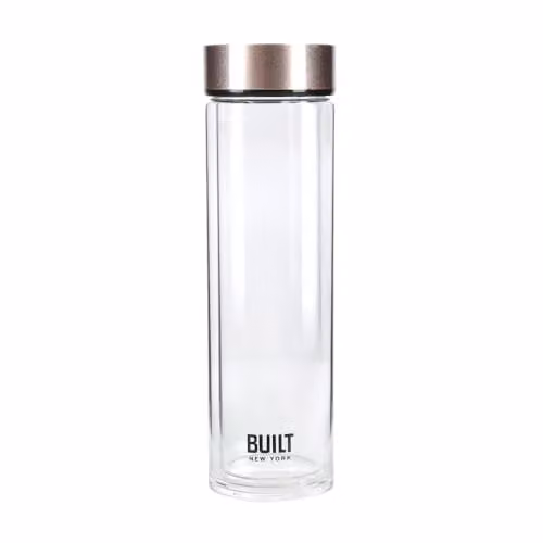 BUILT New York Tiempo Glass Water Bottle, Gold, 450ml – 1