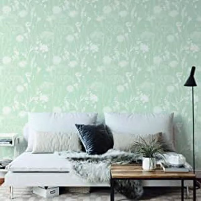 Muriva Meadowsweet Botanical Floral Wallpaper in Green and Grey