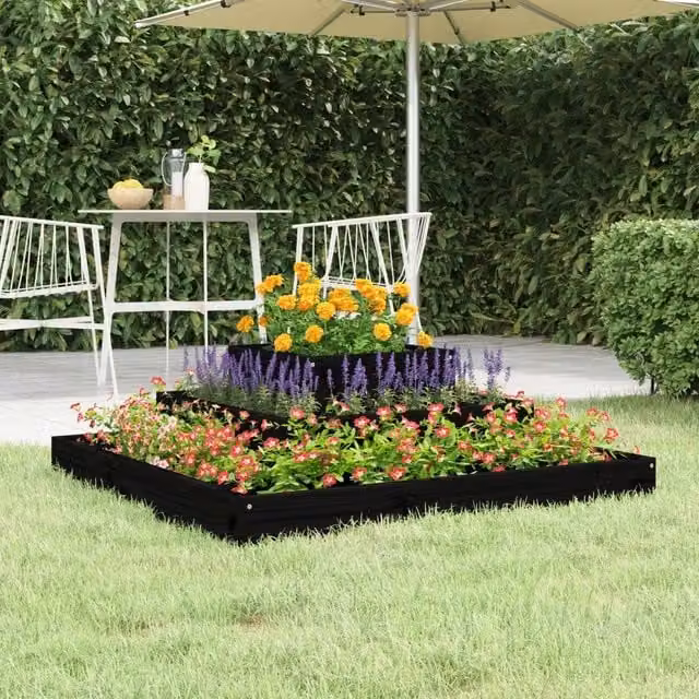 Berkfield Home Black Wooden Raised Bed Planter W: 80 cm, D: 80 cm, H: 27 cm