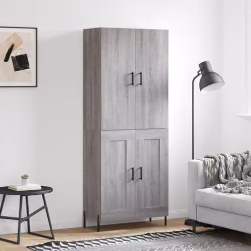 vidaXL Modern Grey Highboard with Hinged Doors and Internal Shelves, W/D/H: 69.5 x 34 x 180 cm – 2