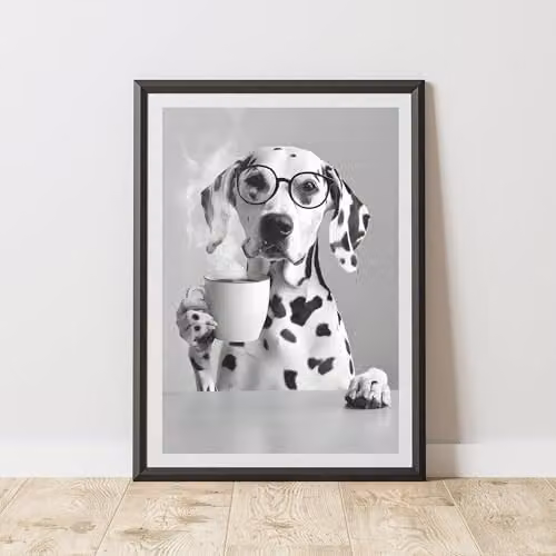 60 Second Makeover Funny Dalmatian Drinking Coffee Paper Poster, A3, Multicolour