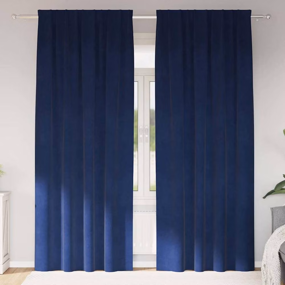 Berkfield Home Elegant Dark Blue Velvet Blackout Curtains with Top Tape, 2 Pack – 2