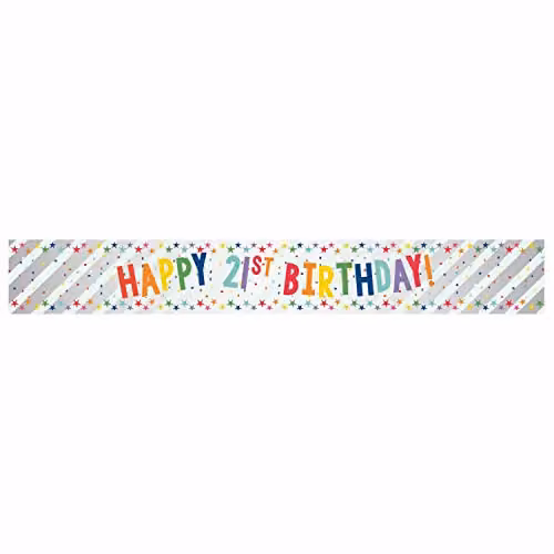 Amscan Happy 21st Birthday Silver and Multicolour Star Pennant Banner