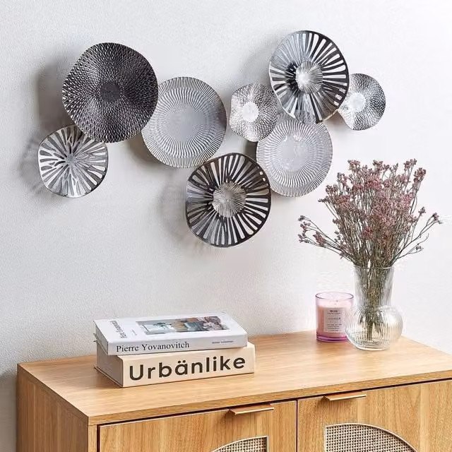Wyld and Coco Abstract Geometric Metal Wall Art in Black and Grey, W: 84 cm, H: 49 cm – 1