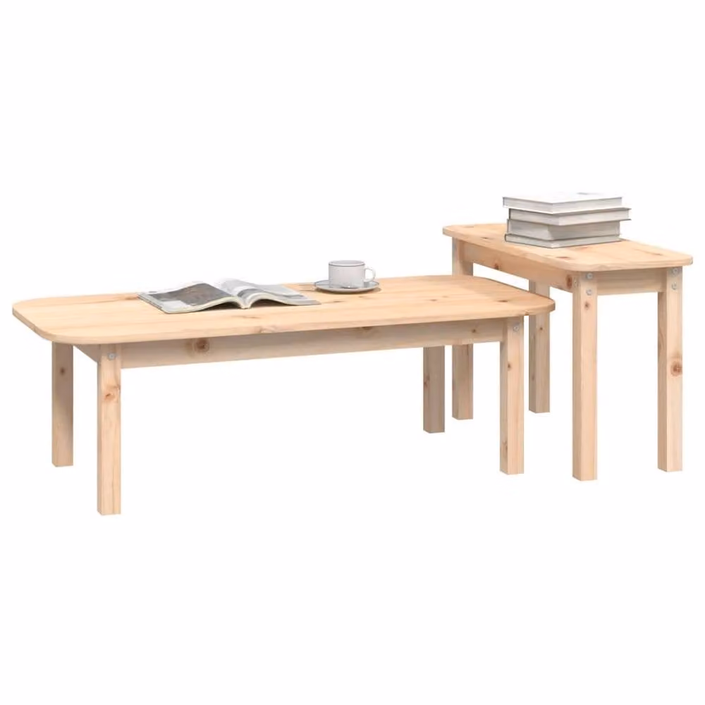 Berkfield Home 2 Piece Nested Coffee Table Set in Natural Solid Pine Wood – 2