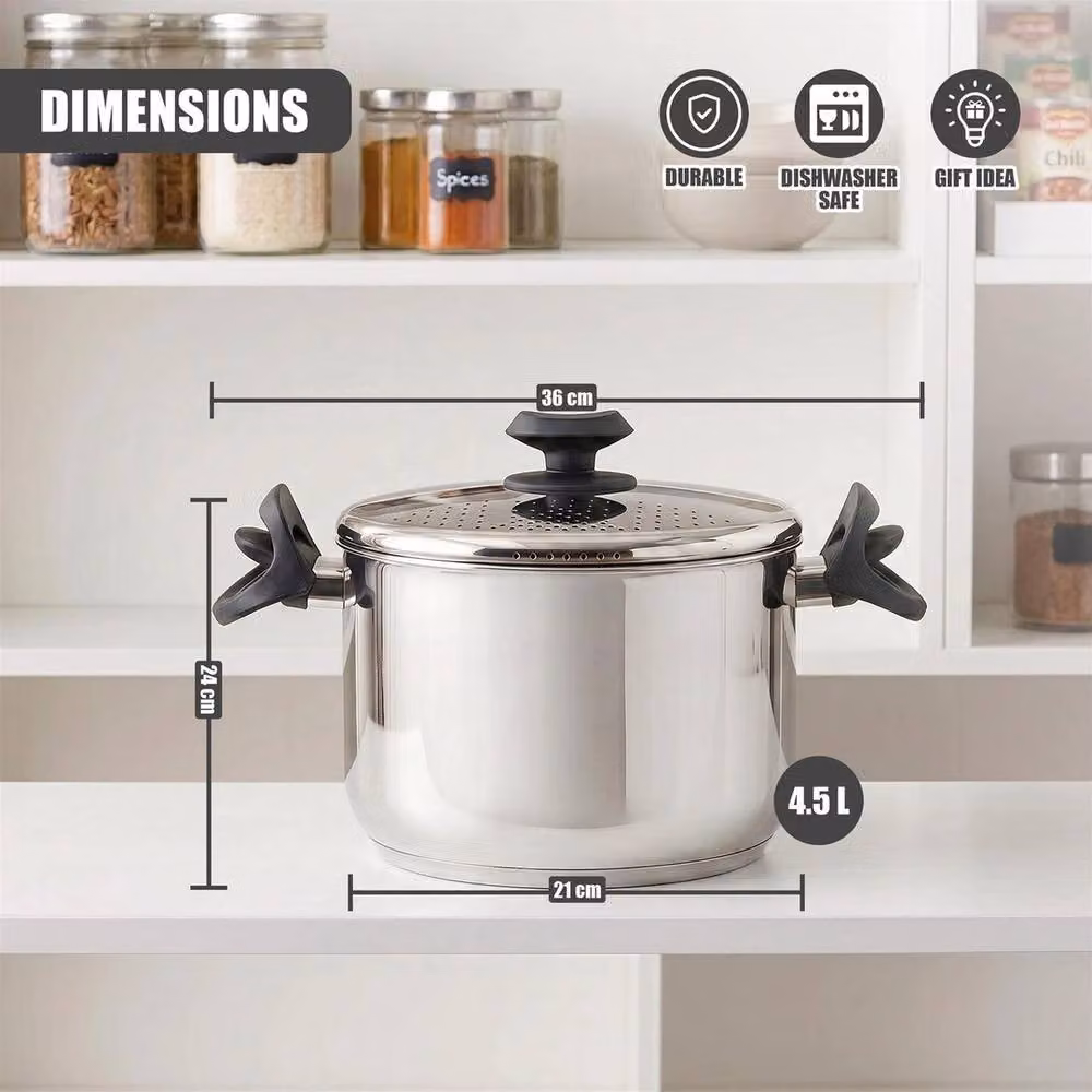 EONLION Stainless Steel Pasta Pot with Strainer Lid in Silver – 2