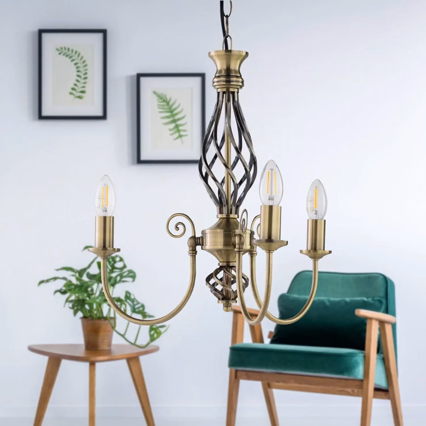 First Choice Lighting Barley Twist 3 Light Suspended Pendant in Gold/Brass – 2