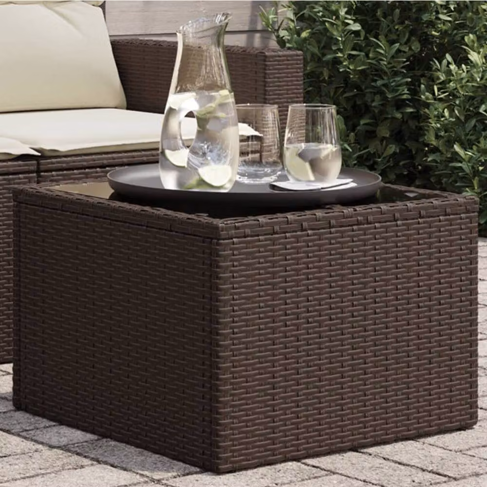 Berkfield Home Brown Poly Rattan Garden Table with Glass Top, W/D/H: 55 x 55 x 37 cm – 2