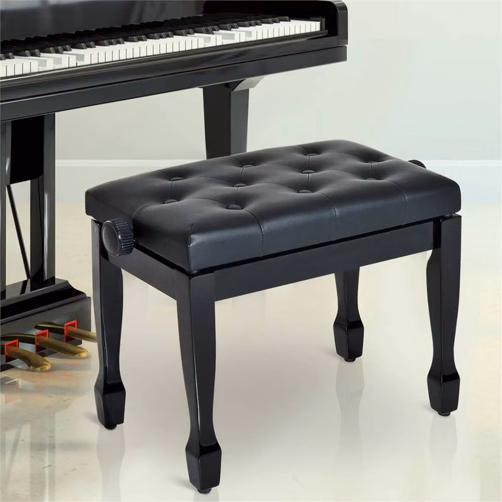 Nordara Height Adjustable Faux Leather Piano Stool in Black, W/D/H: 70 x 50 x 35-55 cm – 3