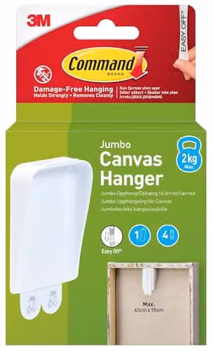 3M Command Jumbo Canvas Hanger in White with 1 Hook and 4 Adhesive Strips – 1