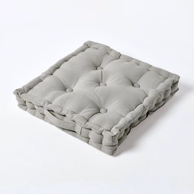 Homescapes Grey Cotton Square Floor Cushion, Height: 10 cm