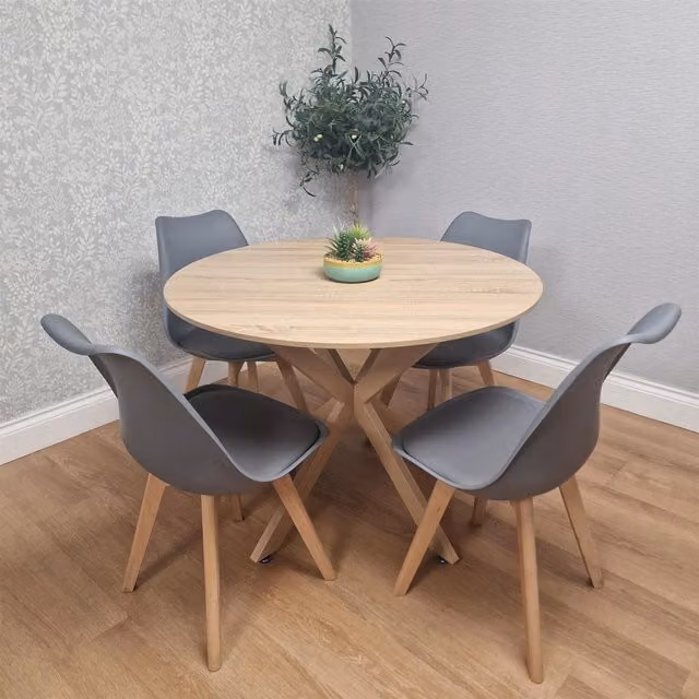 Kosy Koala Modern 4 Seater Round Dining Set with 4 Grey Chairs in Brown – 1