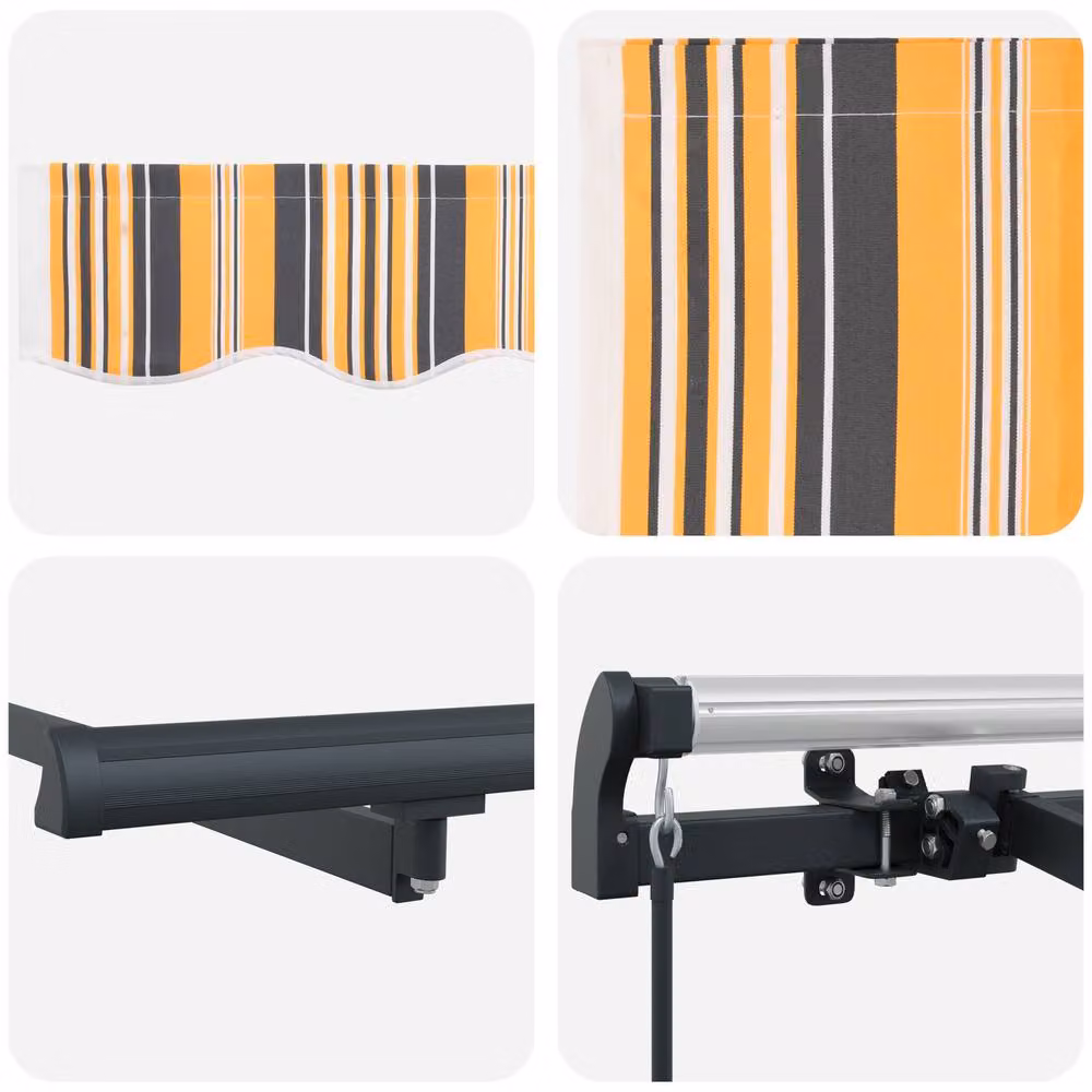Berkfield Home Retractable Wall-Mounted Folding Arm Awning in Yellow and Grey Striped Polyester and Metal, W: 300 cm, D: 200 cm – 4