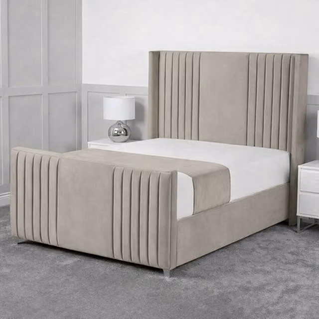 Living Comfort Bedz Emilia Upholstered Gas Lift Storage Bed in Light Grey, W/D: 140 x 200 cm