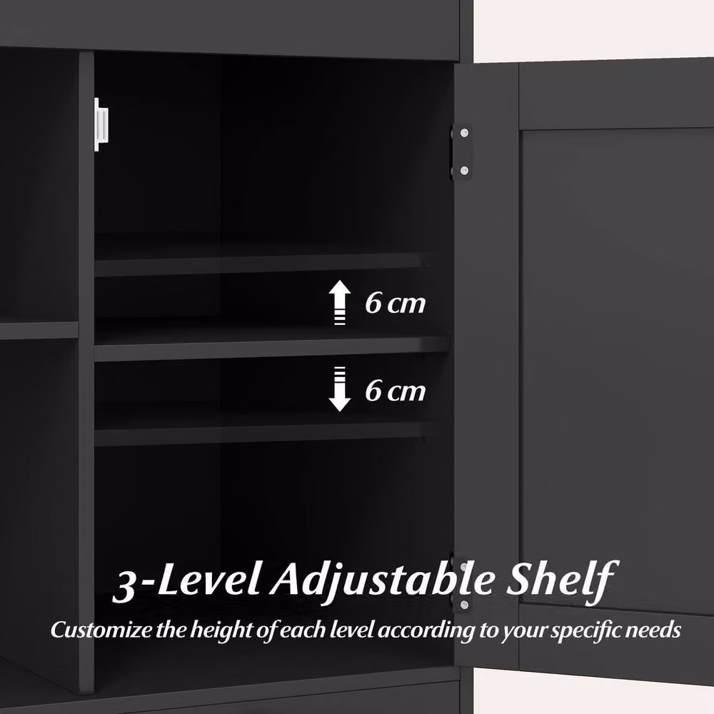 Costway Farmhouse Wooden Nightstand with Charging Station and Media Compartments in Black – 6