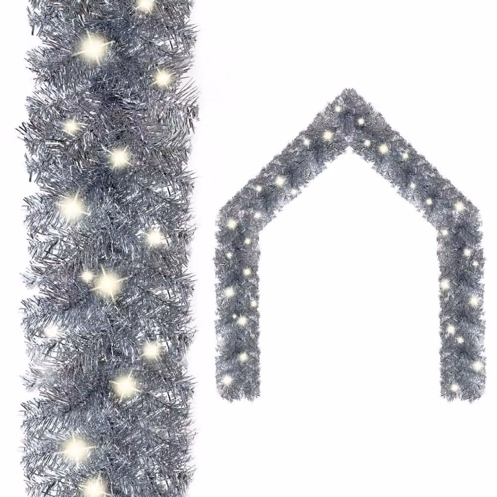 Berkfield Home Cosy Christmas Garland with Warm White LED Lights, Silver, 20 m – 2