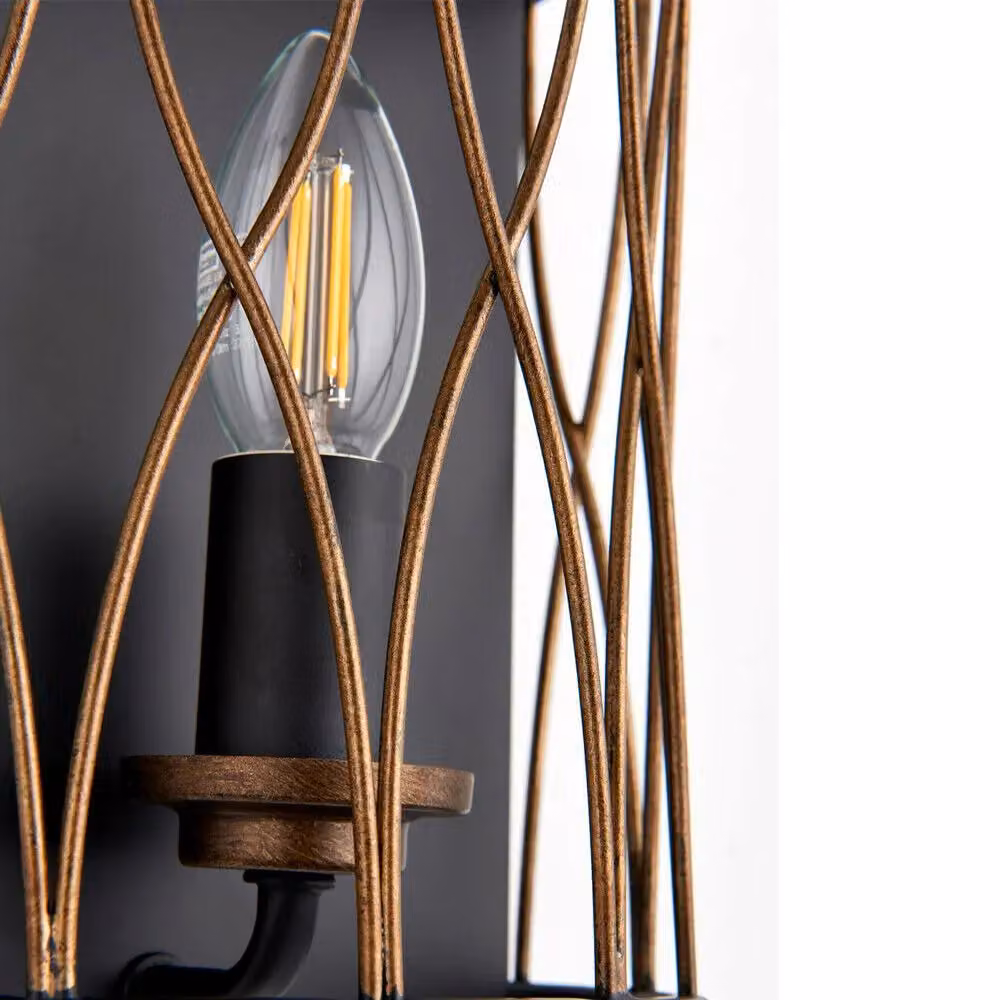 Loops Dimmable LED Industrial Wall Light in Matt Black and Bronze Metal Cage Lantern – 4