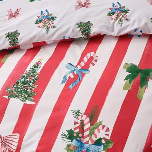 Catherine Lansfield Christmas Stripe Reversible Duvet Cover and Pillowcase Set in Red and White, 200 x 200 cm – 3