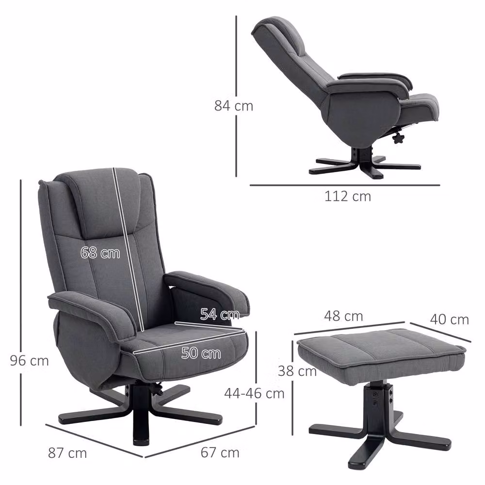 STILVORA Grey Velvet Swivel Recliner Chair with Matching Footstool – 4