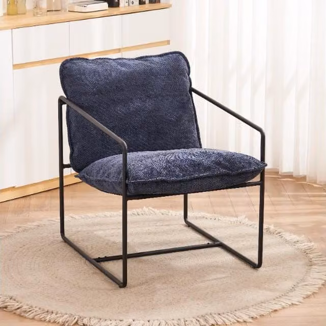 Seconique Tivoli Modern Blue Boucle Occasional Chair with Armrests and Black Metal Frame