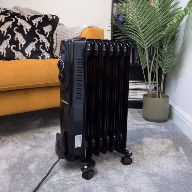Jack Stonehouse 1500W 7 Fin Oil Filled Portable Electric Radiator, Black, W/D/H: 55 x 40 x 24 cm