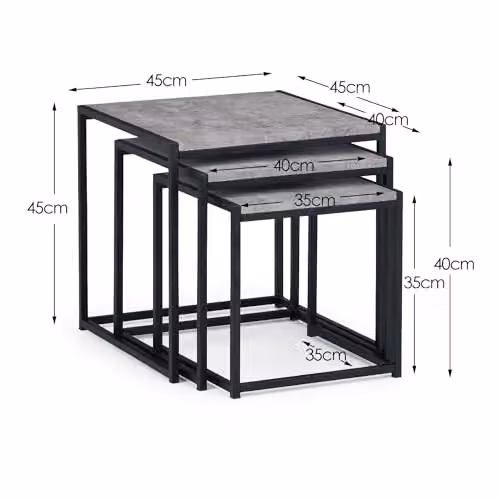 Julian Bowen Staten Nest of 3 Side Tables in Grey and Black Concrete Effect – 2