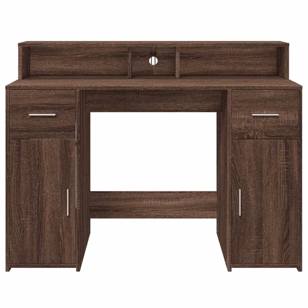 Berkfield Home Modern Gaming Desk with LED Lights in Brown Oak, W/D/H: 120 x 55 x 91 cm – 4