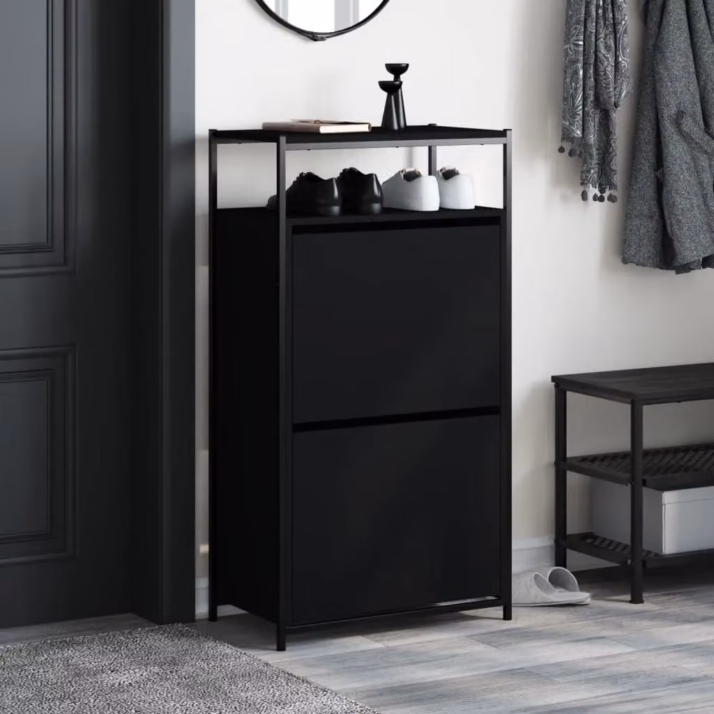 Berkfield Home Modern Black Shoe Cabinet with Tilting Compartments, W/D/H: 60 x 34 x 112 cm – 3
