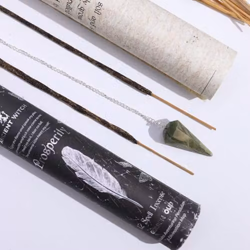 Serenityy Ancient Witch Prosperity Incense Sticks with Golden Oud and Aventurine Pendulum in Black and Gold – 2