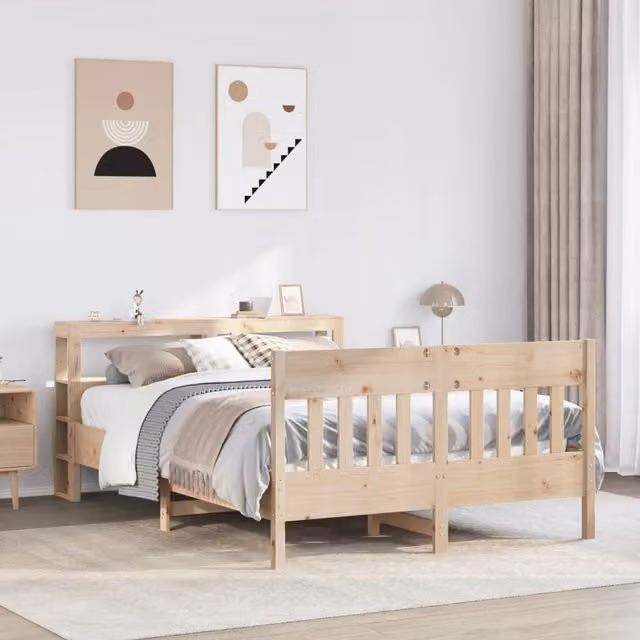 Berkfield Home Small Double Bed Frame in Brown Rustic Solid Pine, W/D/H: 120 x 200 cm