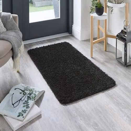 THE RUGS Washable Non Slip Shaggy Rug in Black, W: 60 cm, L: 100 cm – 2