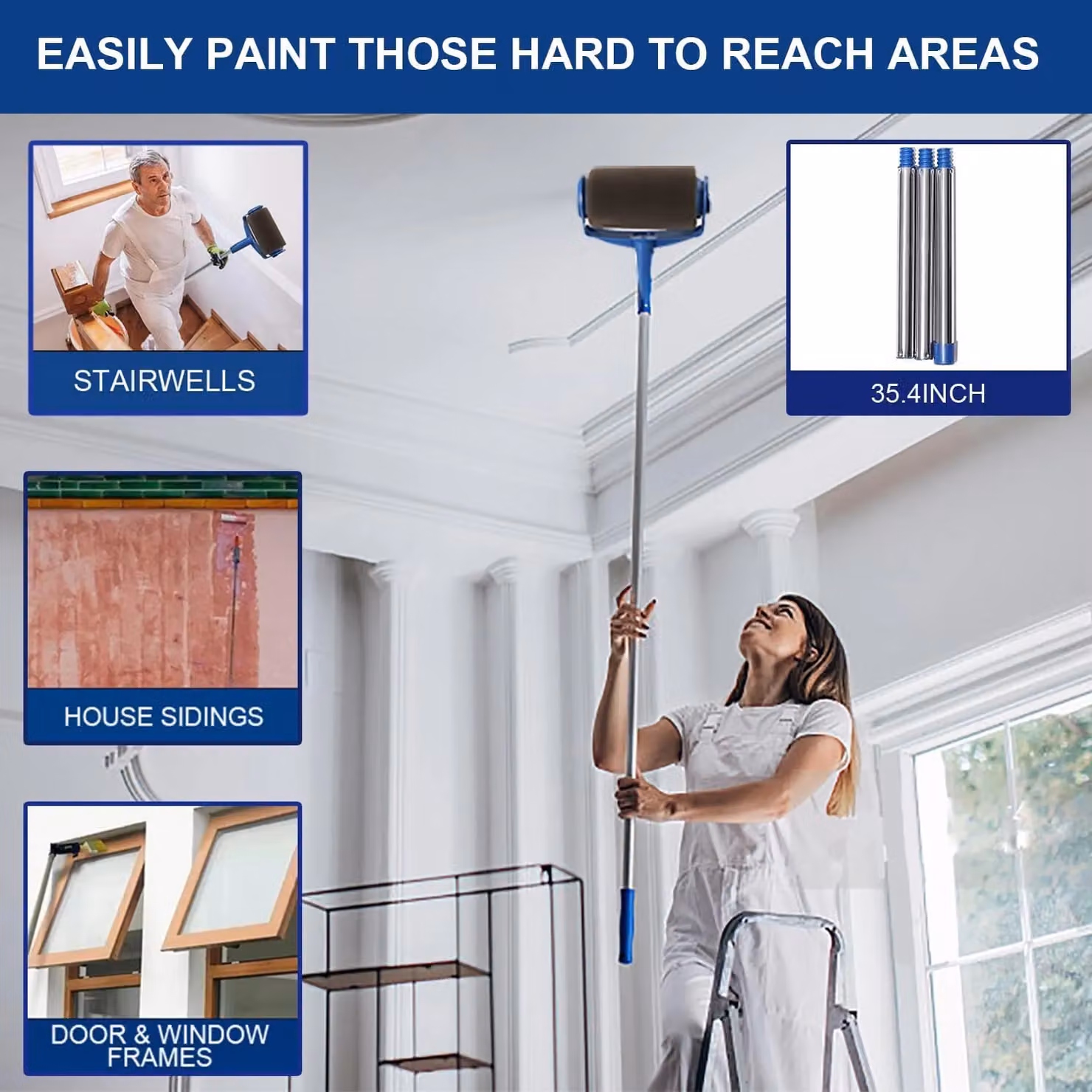 Leaper 6-Piece Replaceable Drip-Proof Wall Paint Roller Set in Grey and Blue – 4