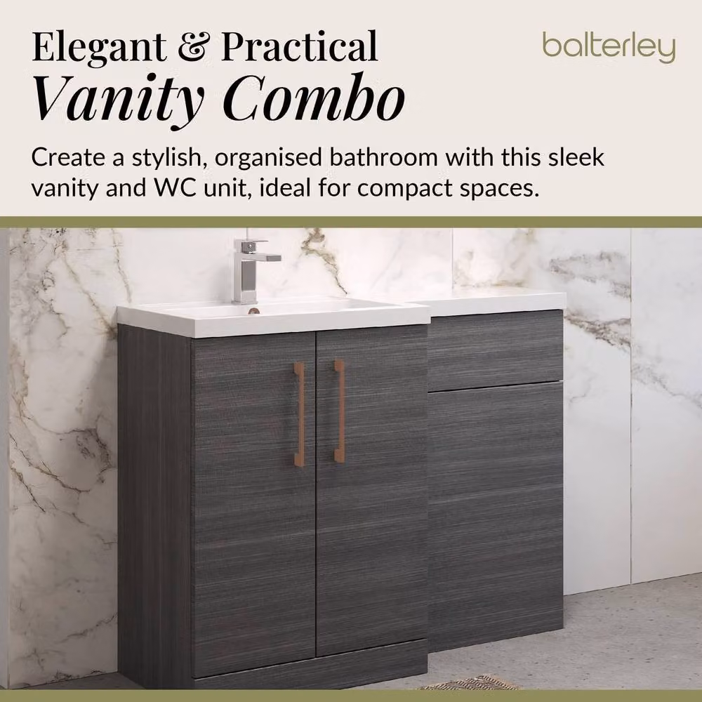 Balterley Modern Left-Hand Vanity and WC Unit Combination in Matt Anthracite Grey, Width: 110 cm – 3