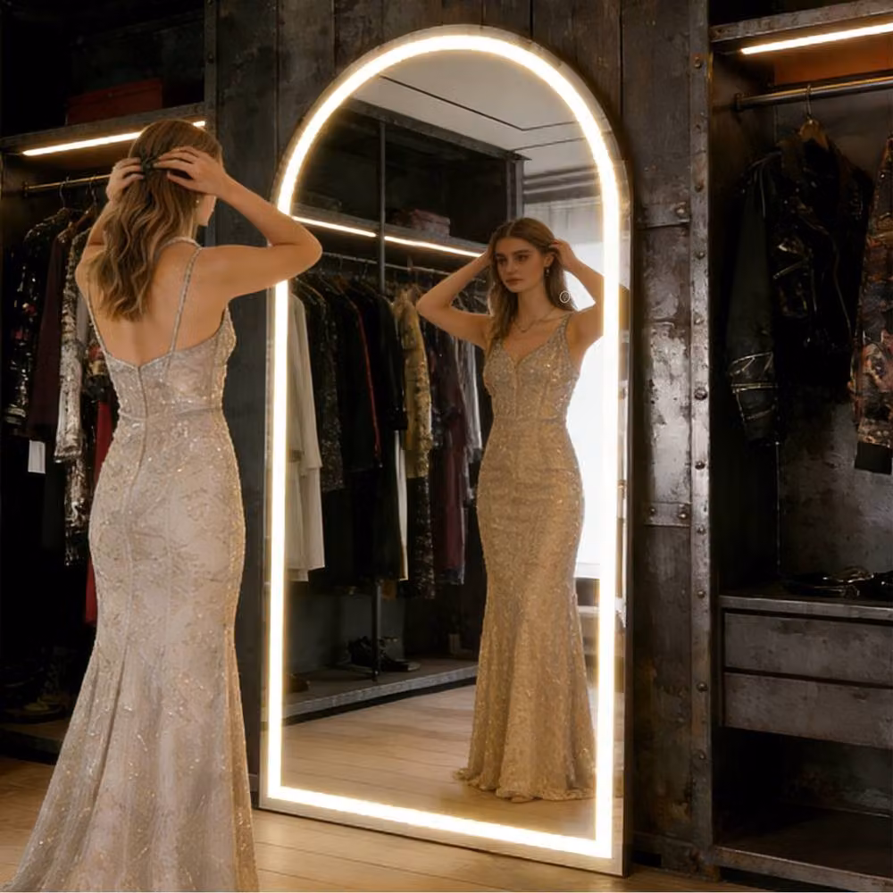 CASSILANDO White Arched LED Floor Mirror with Dimmable 3-Colour Modes, H 180 cm x W 80 cm – 7