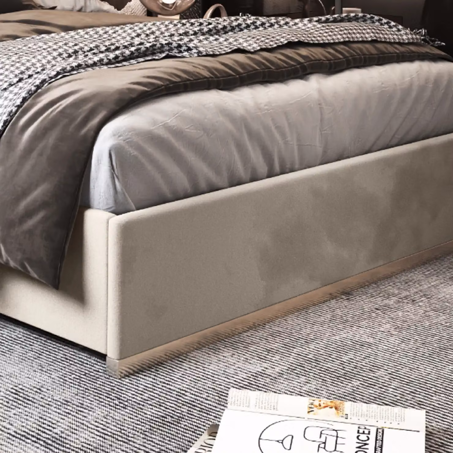 Casani Bentley Upholstered Soft Velvet Metal Bed Frame in Beige, Super King, 200 x 200 cm – 3