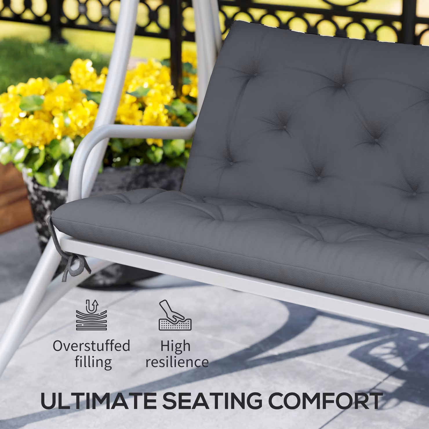 Outsunny 3 Seater Outdoor Bench Cushion with Back and Ties, Dark Grey, W: 150 cm, H: 98 cm – 4