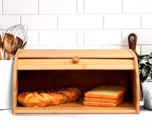 MantraRaj Bamboo Roll Top Bread Bin in Brown, W/D/H: 40 x 40 x 27 cm – 7