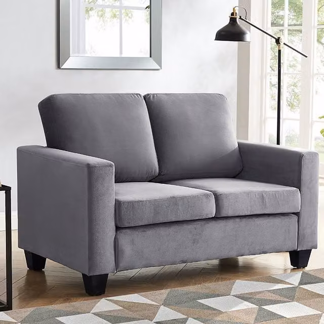 Enzo 2 Seater Sofa in Grey with Solid Wood Frame and Upholstered Fabric