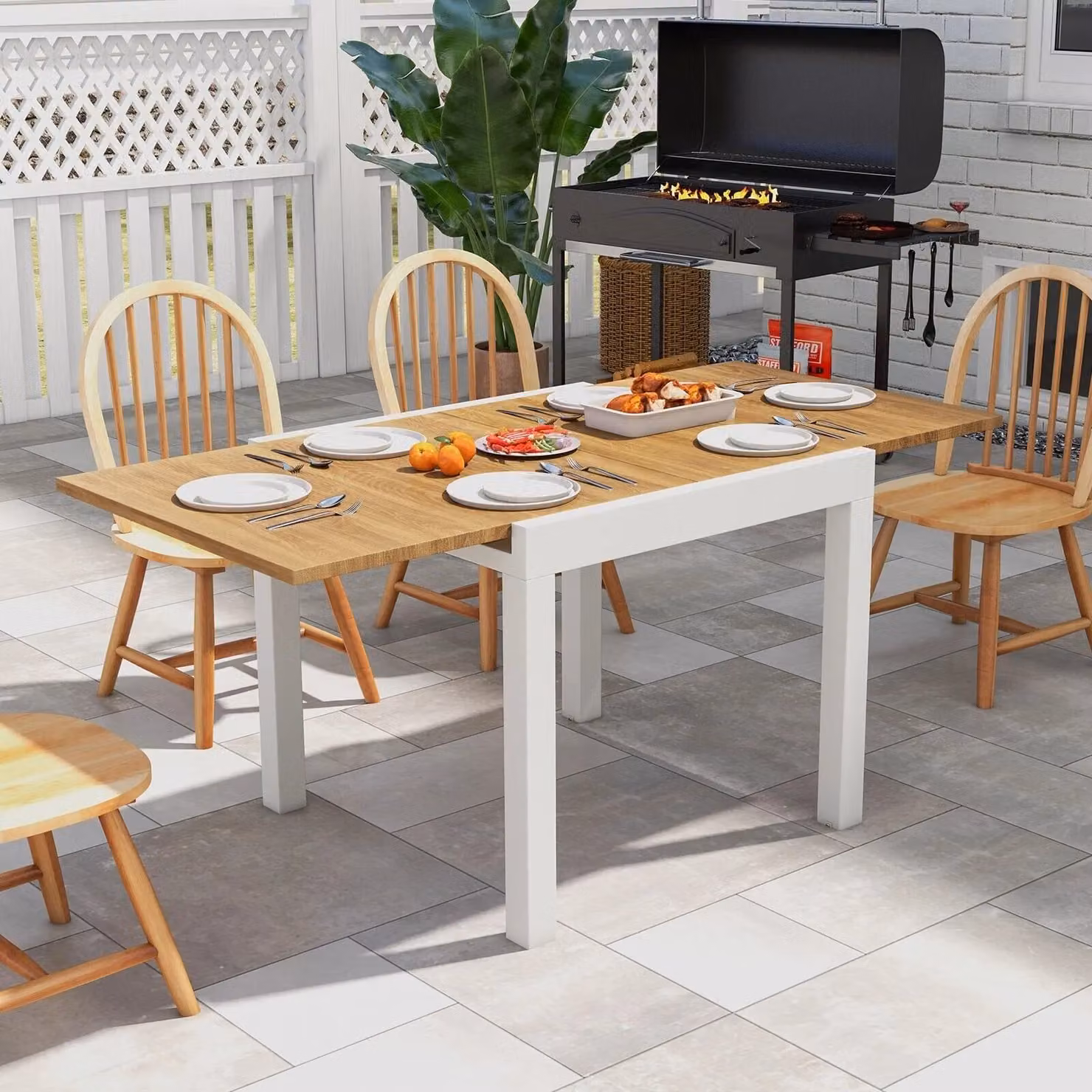 Gymax Expandable Patio Dining Table for 4-6 People in Brown – 3
