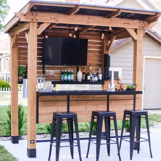 Backyard Discovery Cedar Springs Wooden Outdoor Garden Bar with Powerport - Brown