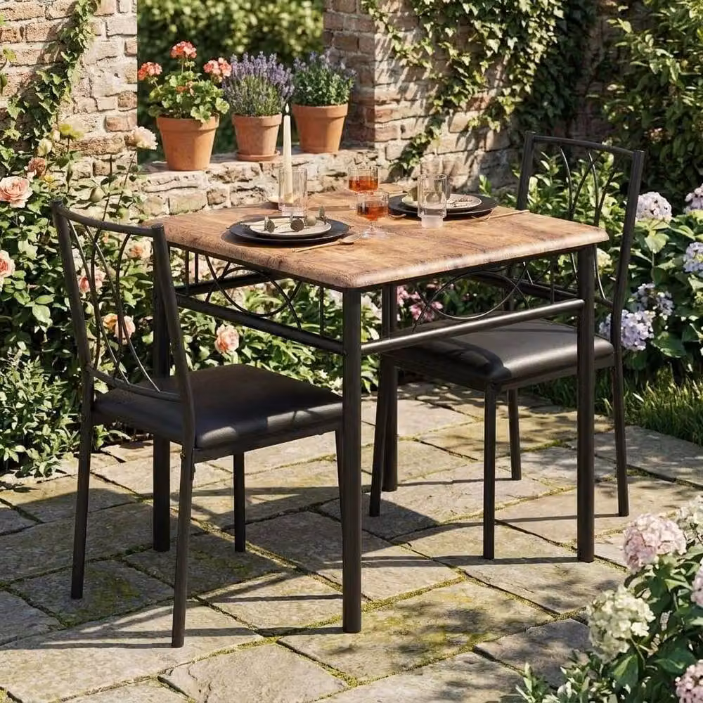 London Boutique 3-Piece Rectangular Dining Table Set with 2 Upholstered Chairs in Brown and Multicolour – 6