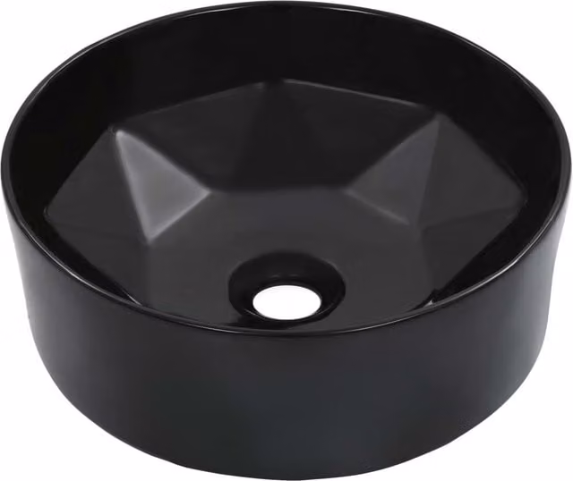 Berkfield Home Round Ceramic Countertop Wash Basin, Black, W: 36 cm, D: 14 cm – 1