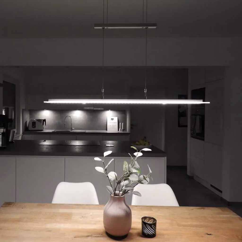 B.K.Licht Silver LED Pendant Light with Dimmable Warm White Glass and Metal Bar, Height Adjustable – 3