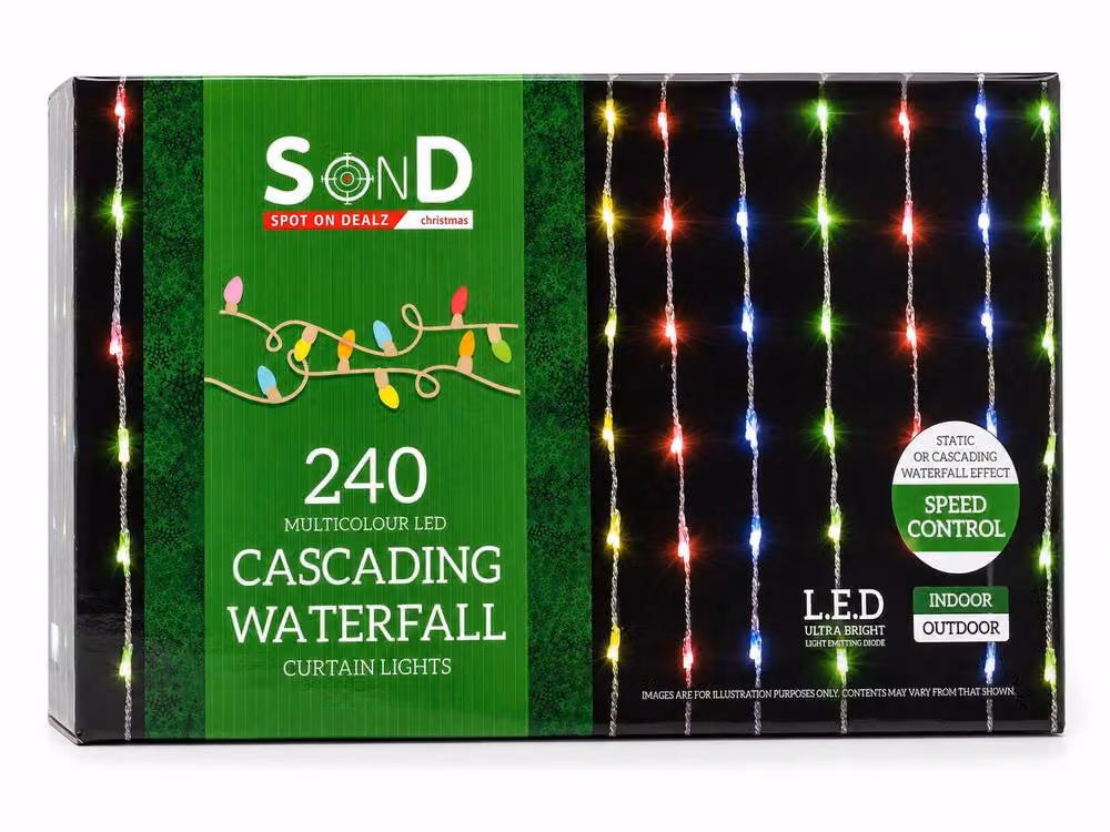 Spot On Dealz 240 LED Multicolour Christmas Waterfall Curtain Lights – 3