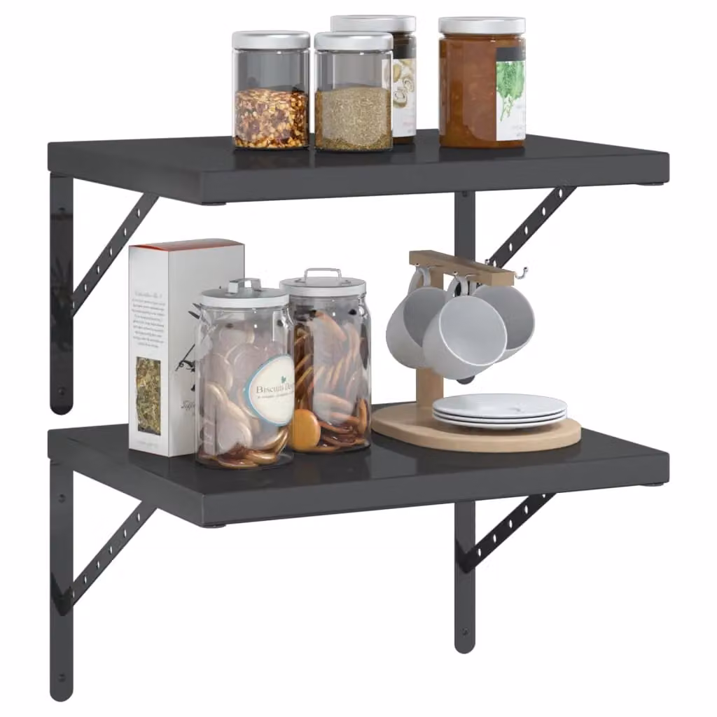 Berkfield Home Set of 2 Black Matt Stainless Steel Wall Mounted Shelves, W: 50 cm, D: 40 cm – 3