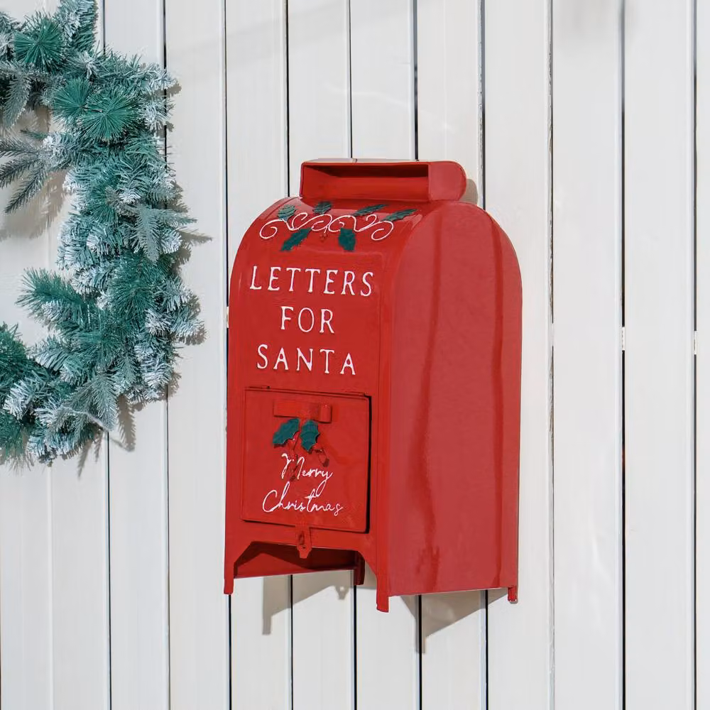 STILVORA Christmas Postbox with Lockable Door in Red and White Metal – 2