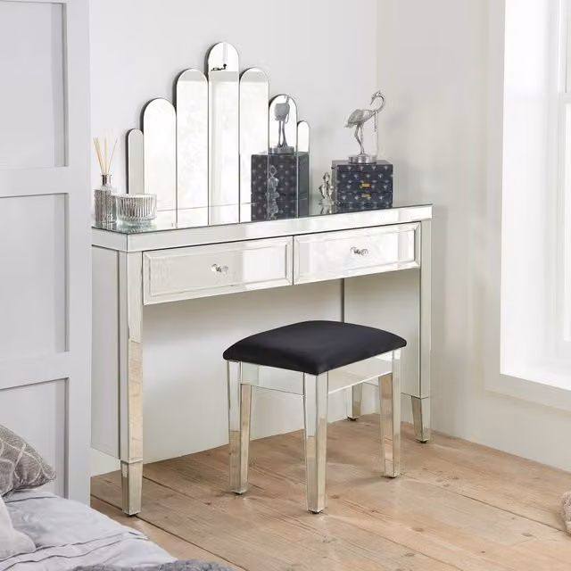 Birlea Valencia Mirrored 2 Drawer Console Dressing Table in Silver – 2